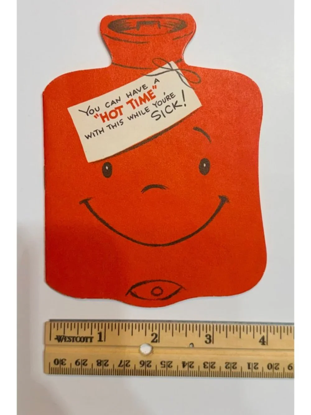 Vintage Gibson Get Well Card Shaped Like A Red Hot Water Bottle With Jokes & Ill